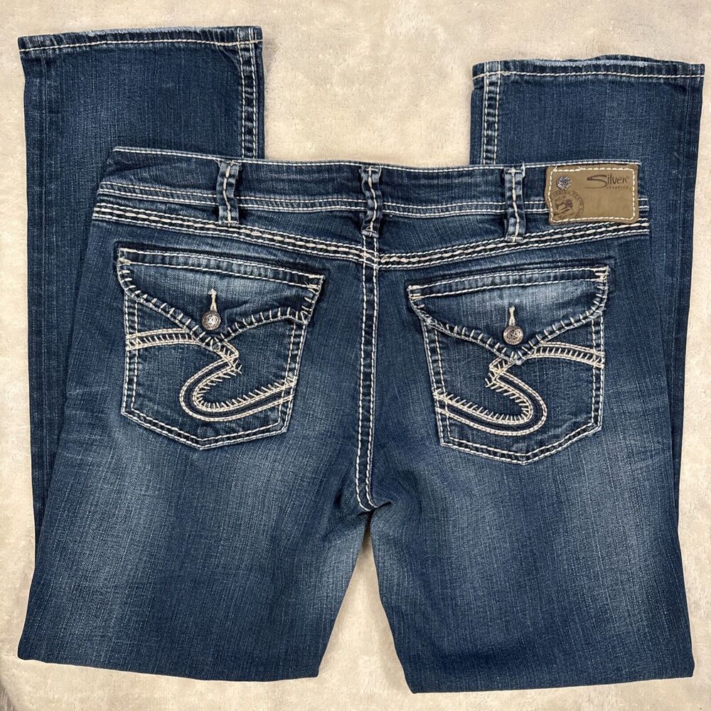 Silver Jeans Co. Women's Berkley Flap Jeans W32/L30 Blue Denim Low Rise Stretch